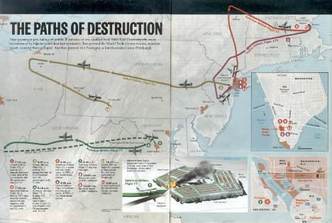 Map of Flights
	      from Time Magazine Special 9-11 Edition